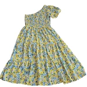 Floral tiered peasant dress one shoulder Fashion brand, large